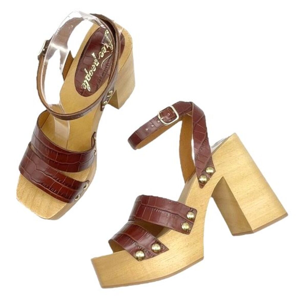 NWT Free People Mallory Brown Leather Clog Platform Ankle Wrap Sandal Size 8 NEW - Picture 12 of 16